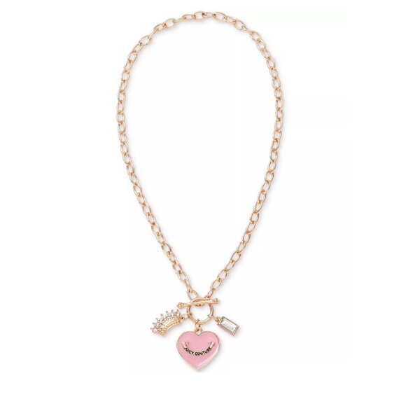 Juicy Couture Jewelry - Juicy Couture Necklace, Pink Heart 17 inch Pendant,Gold Chain,Crown Detail-NEW